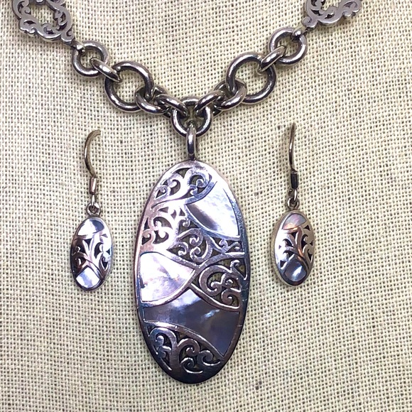 LOIS HILL Sterling Silver Mother of Pearl Inlay Necklace and Earrings - Picture 3 of 17